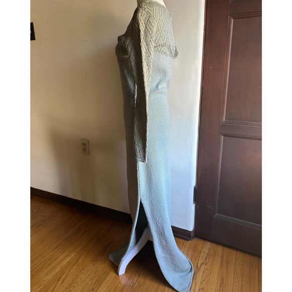 1960s VINTAGE | Unique Light Blue and Gold Knit Long Sleeve Gown | Aprox Small - Picture 6 of 8